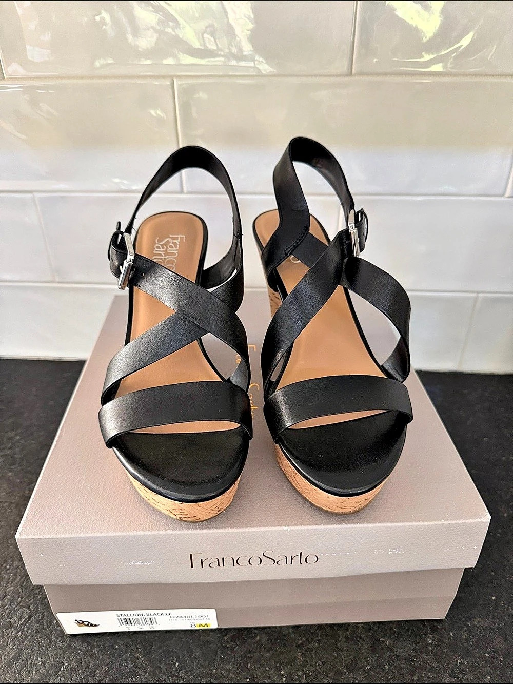Franco Sarto Stallion Platform Wedge Sandal Black US 8 M